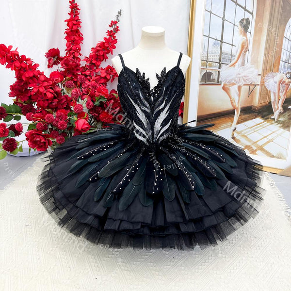 Black Swan Professional Ballet Tutu - Handmade Feathers, Custom Fit for Swan Lake Performances