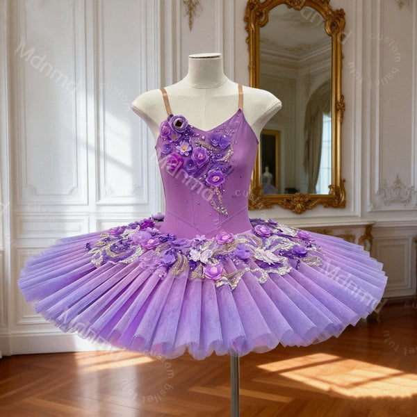 Purple Ombre Tutu Skirt for Ballet & Dance - Handmade, Custom Floral Embellished Costume