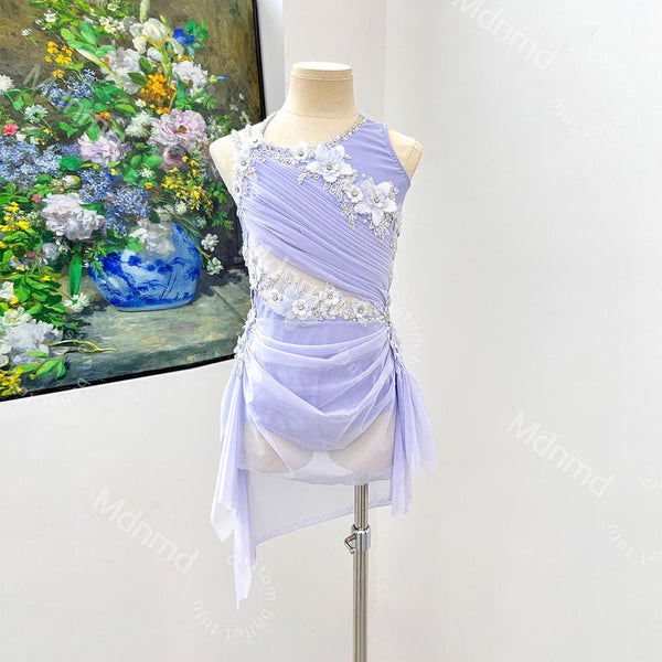 Custom Lyrical Dance Dress | Flowing Floral Appliqu Performance Costume