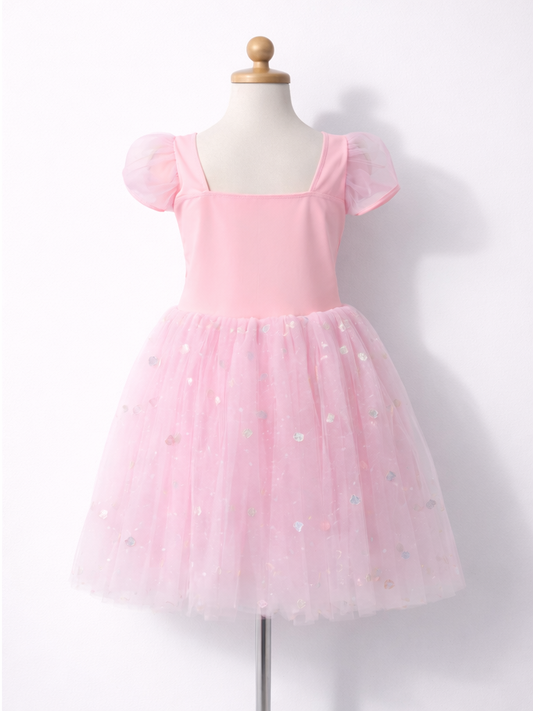 Pink Sparkle Princess Tutu Dress for Girls | Gold Accent Party Outfit-ALP0104