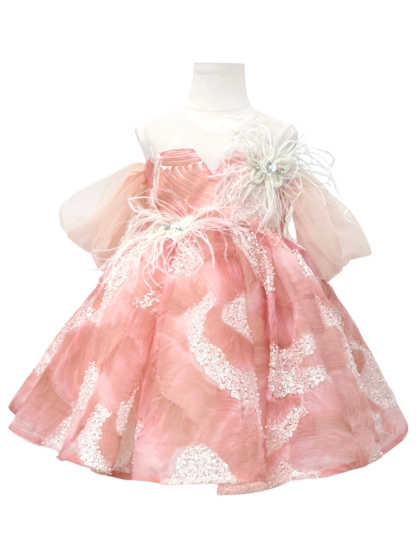 Pink Off-Shoulder Bow Flower Girl Dress-J283