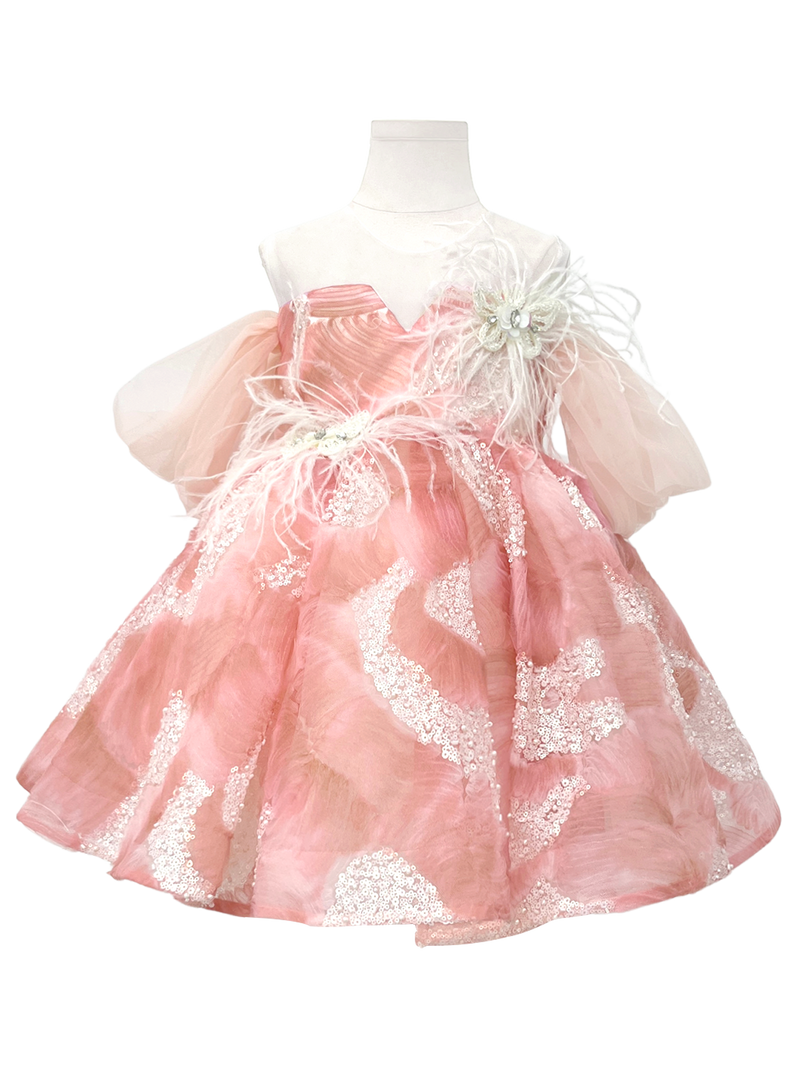 Pink Off-Shoulder Bow Flower Girl Dress-J283