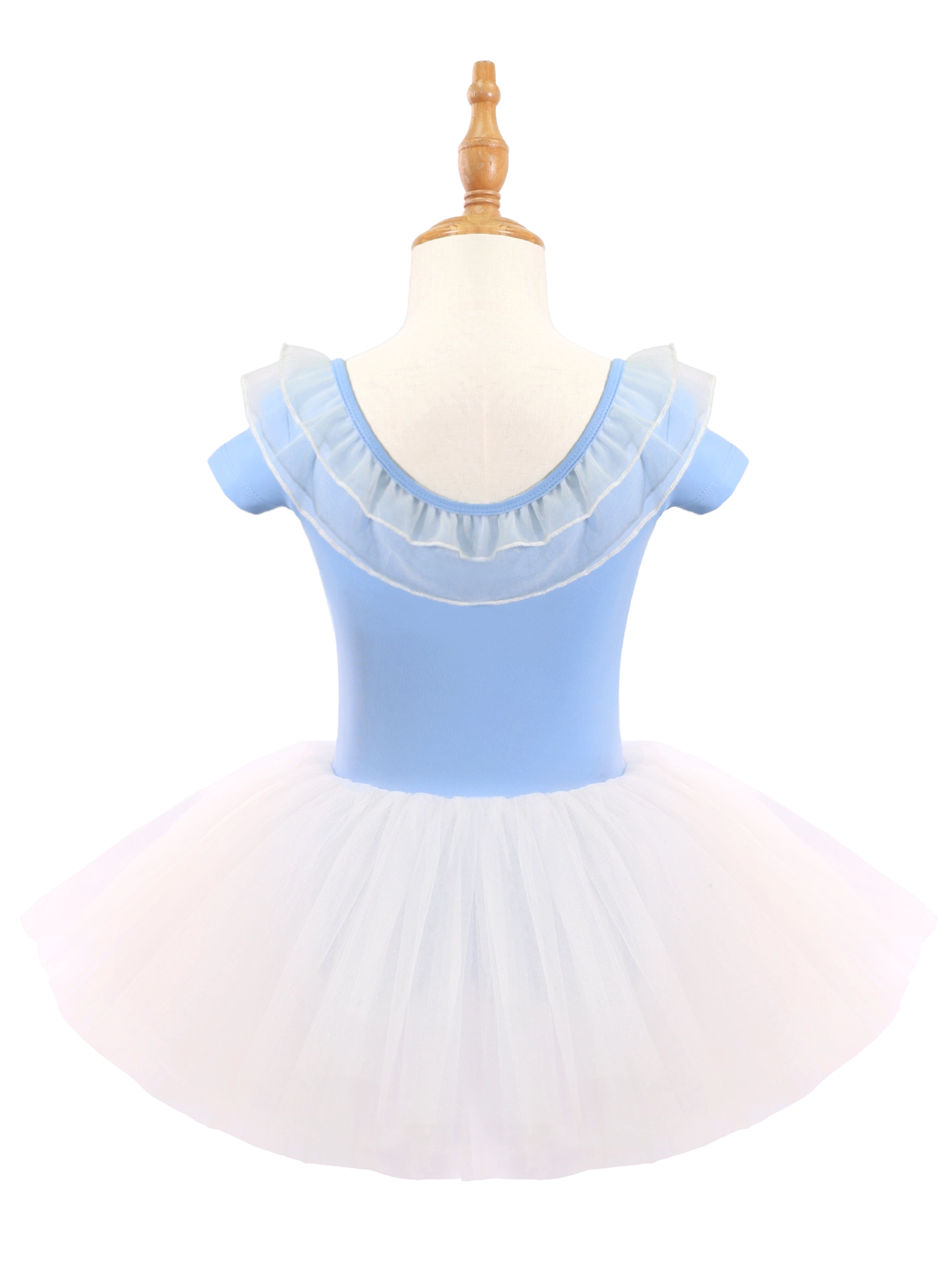Girls Blue Ruffle Neck Ballet Leotard Tutu