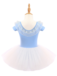 Girls Blue Ruffle Neck Ballet Leotard Tutu
