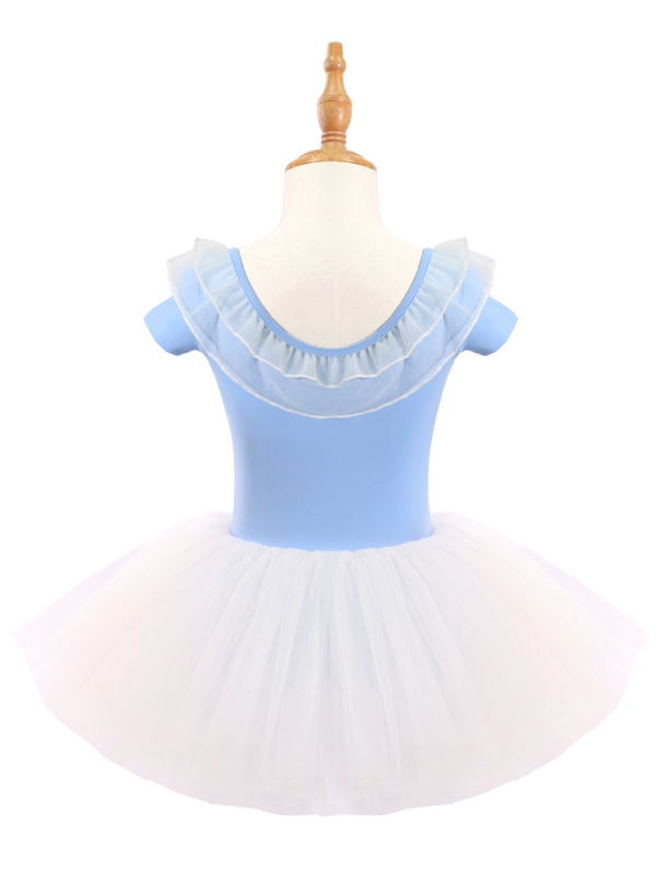 Girls Blue Ruffle Neck Ballet Leotard Tutu