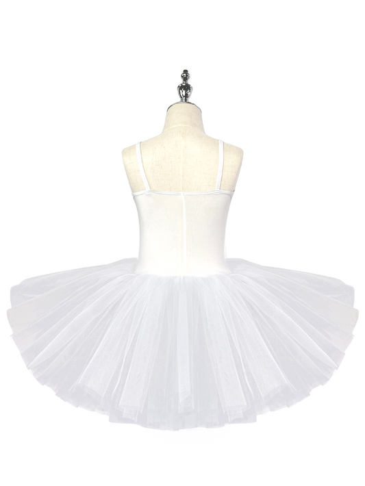 Girls White Swan Ballet Tutu Dress, Sleeveless Leotard with Silver Sequin Embroidery-ALP022