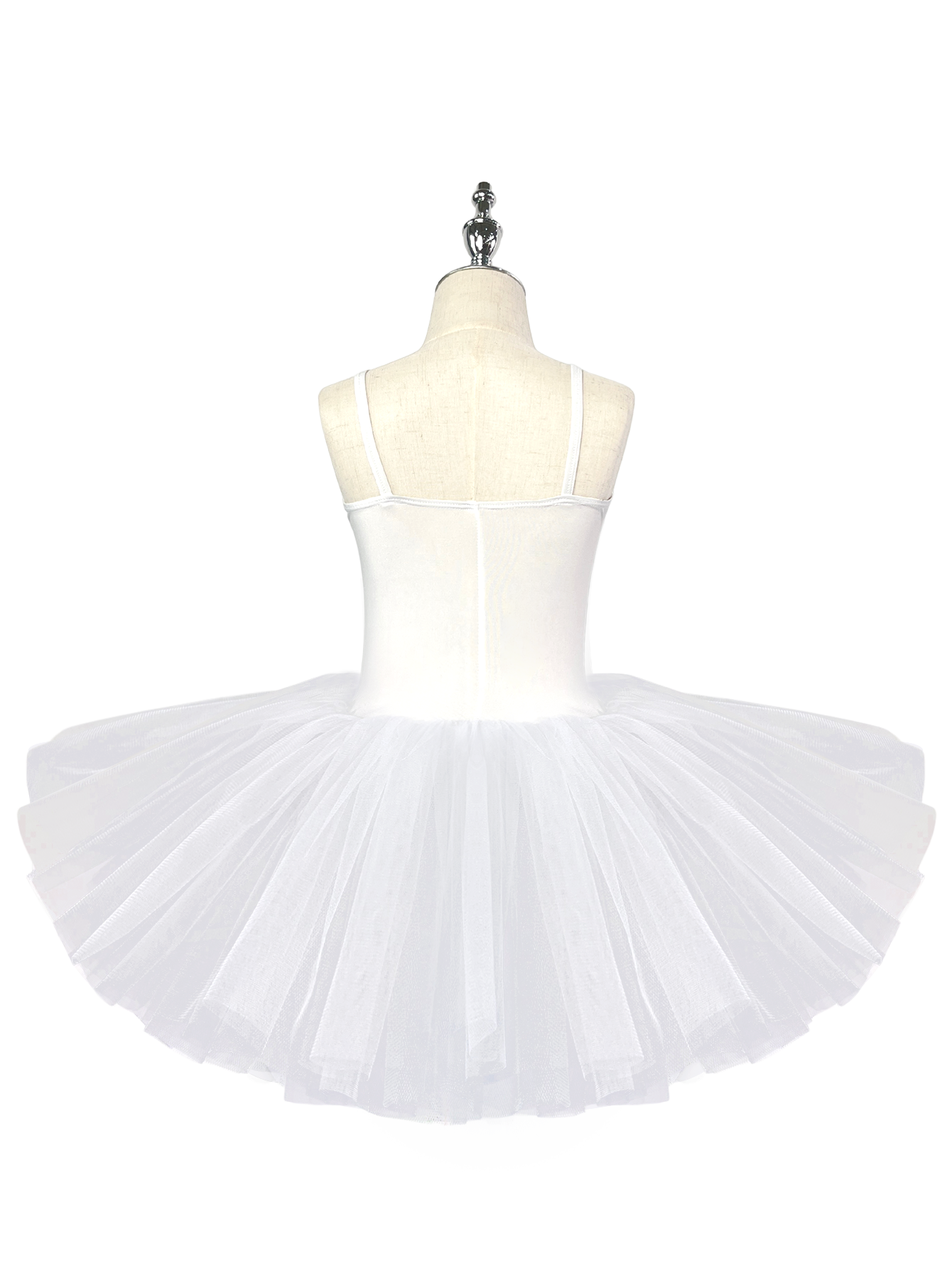 Girls White Swan Ballet Tutu Dress, Sleeveless Leotard with Silver Sequin Embroidery-ALP022