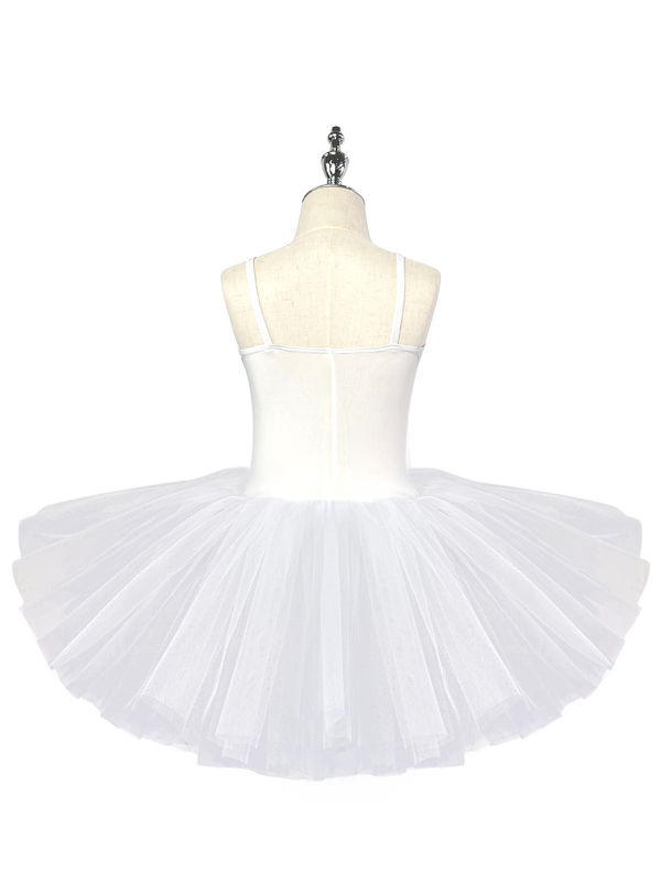 Girls White Swan Ballet Tutu Dress, Sleeveless Leotard with Silver Sequin Embroidery-ALP022