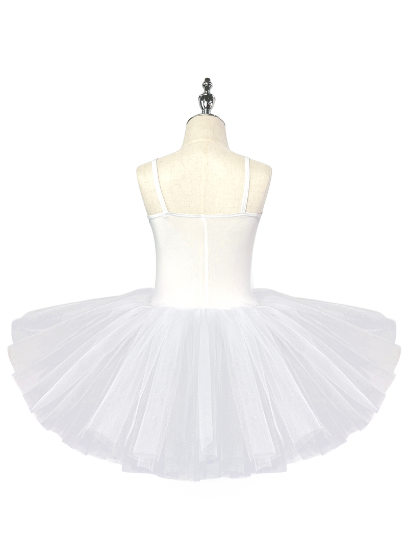 Girls White Swan Ballet Tutu Dress, Sleeveless Leotard with Silver Sequin Embroidery-ALP022