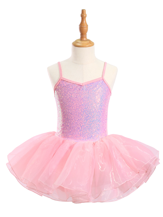 Girls Sequin Cami Ballet Leotard Tutu Dress-TM034