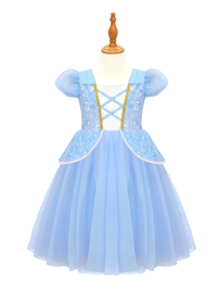 Girls Light Blue Sparkle Princess Dress, Puff Sleeve Costume with Bow Back-ALP0116