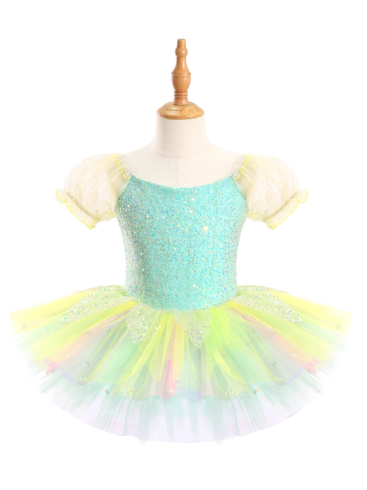 Girls Mint Green Sequin Ballet Leotard Princess Tutu Dancewear-ALP047