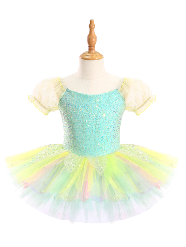 Girls Mint Green Sequin Ballet Leotard Princess Tutu Dancewear-ALP047