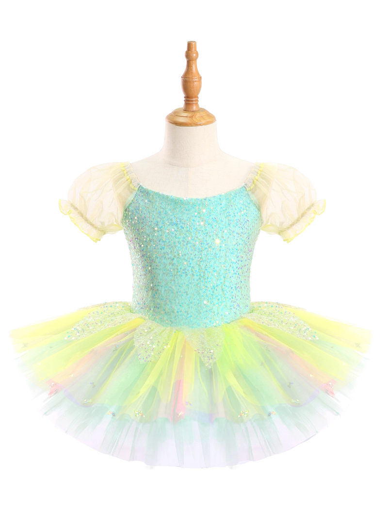 Girls Mint Green Sequin Ballet Leotard Princess Tutu Dancewear-ALP047