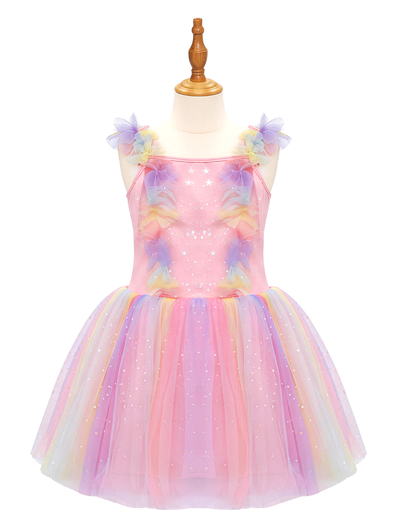 Girls Rainbow Tulle Dress with Stars - Kids Birthday Party Princess Dress-ALP0108