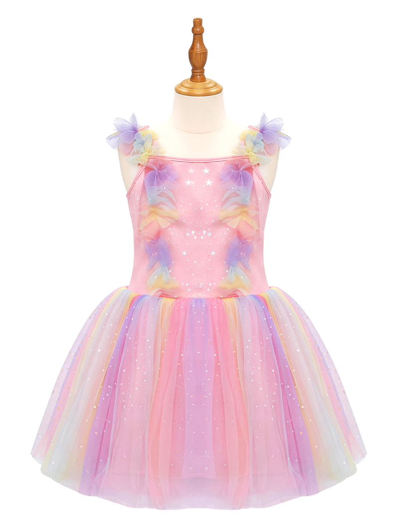 Girls Rainbow Tulle Dress with Stars - Kids Birthday Party Princess Dress-ALP0108
