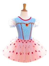 Girls Blue Pink Heart Print Tutu Puff Sleeve Dress-ALP0117