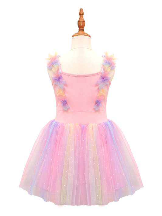 Girls Rainbow Tulle Dress with Stars - Kids Birthday Party Princess Dress-ALP0108
