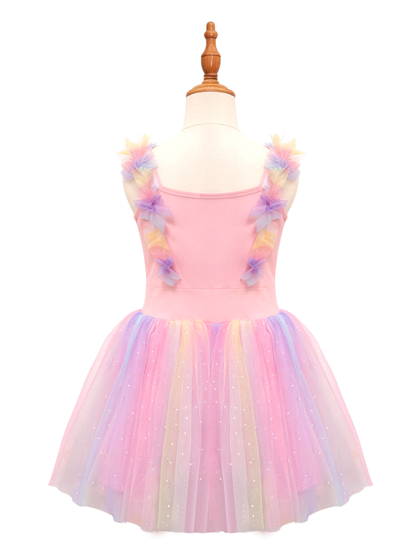 Girls Rainbow Tulle Dress with Stars - Kids Birthday Party Princess Dress-ALP0108