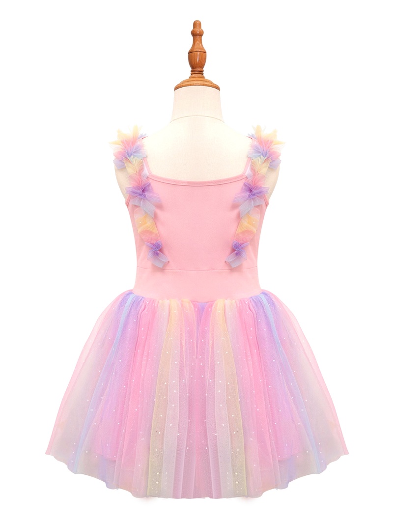 Girls Rainbow Tulle Dress with Stars - Kids Birthday Party Princess Dress-ALP0108