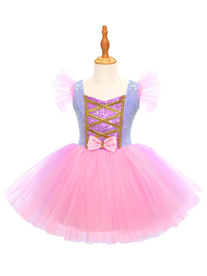 Girls Pink Purple Tulle Tutu Dress, Kids Casual Princess Dress-ALP0107