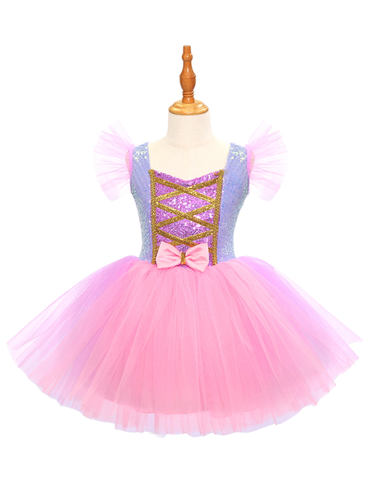 Girls Pink Purple Tulle Tutu Dress, Kids Casual Princess Dress-ALP0107