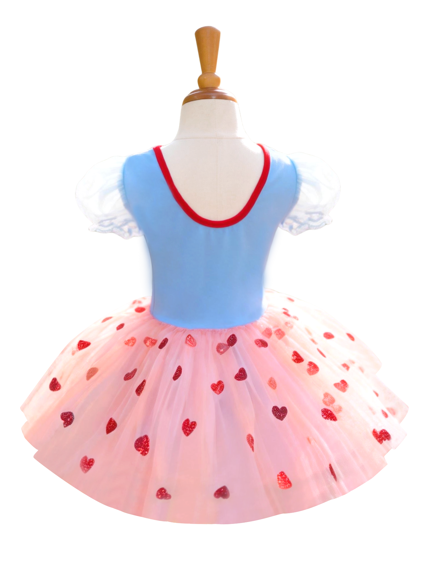 Girls Blue Pink Heart Print Tutu Puff Sleeve Dress-ALP0117