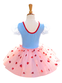 Girls Blue Pink Heart Print Tutu Puff Sleeve Dress-ALP0117