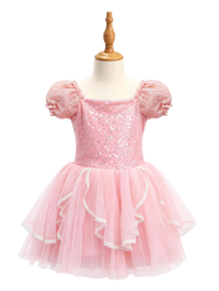 Little Girls Princess Dress Pink Puff Sleeve Sequin -ALP096