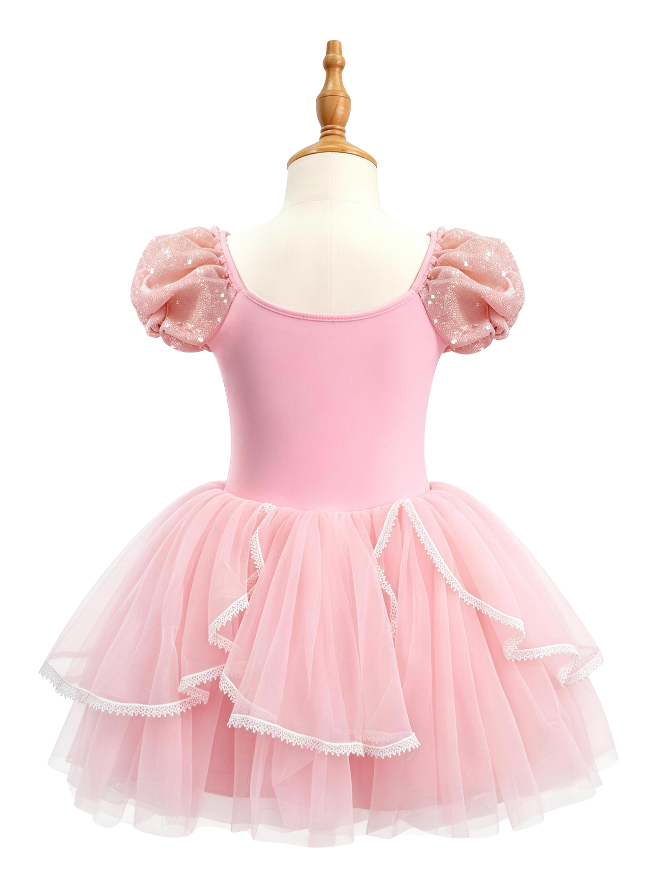 Little Girls Princess Dress Pink Puff Sleeve Sequin -ALP096