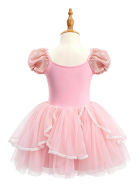 Little Girls Princess Dress Pink Puff Sleeve Sequin -ALP096