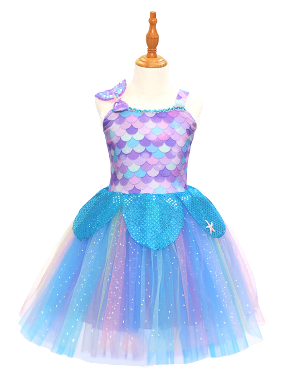 Girls Mermaid Scale Tutu Dress, Sparkly Ocean Theme Dress-ALP0114