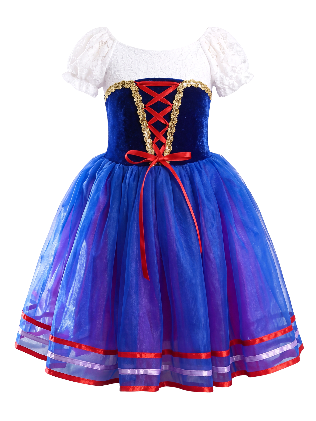 Girls Snow White Puff Lace Sleeve Ballet Tutu Dance Costume