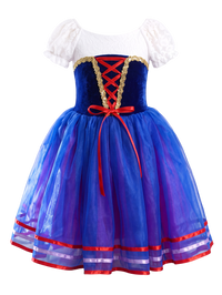 Girls Snow White Puff Lace Sleeve Ballet Tutu Dance Costume