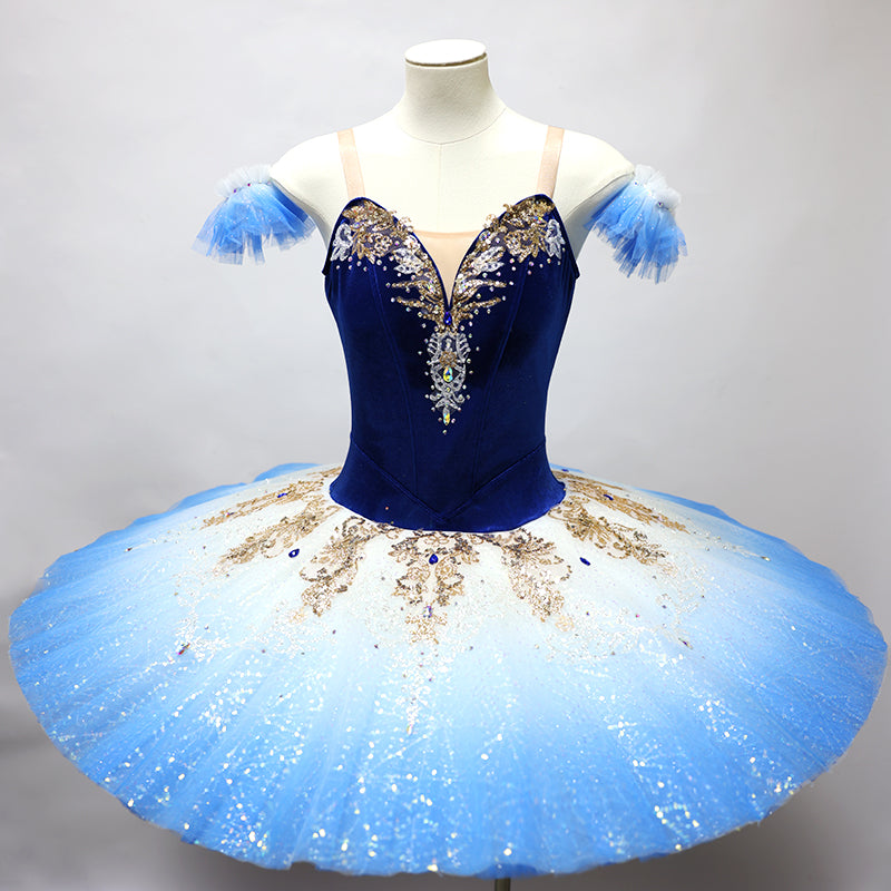 Handmade Professional Pancake Ballet Tutu Blue Gradient Ballet Stage Performance Costume