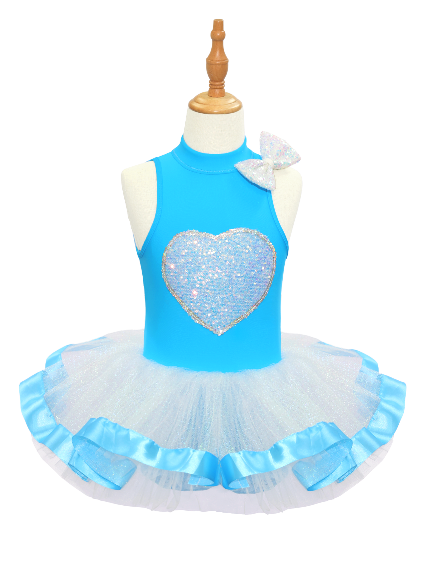 Kids Jazz Dance Leotard - Tutu Romper with Sequin Heart & Bow-JSP003