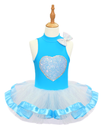 Kids Jazz Dance Leotard - Tutu Romper with Sequin Heart & Bow-JSP003