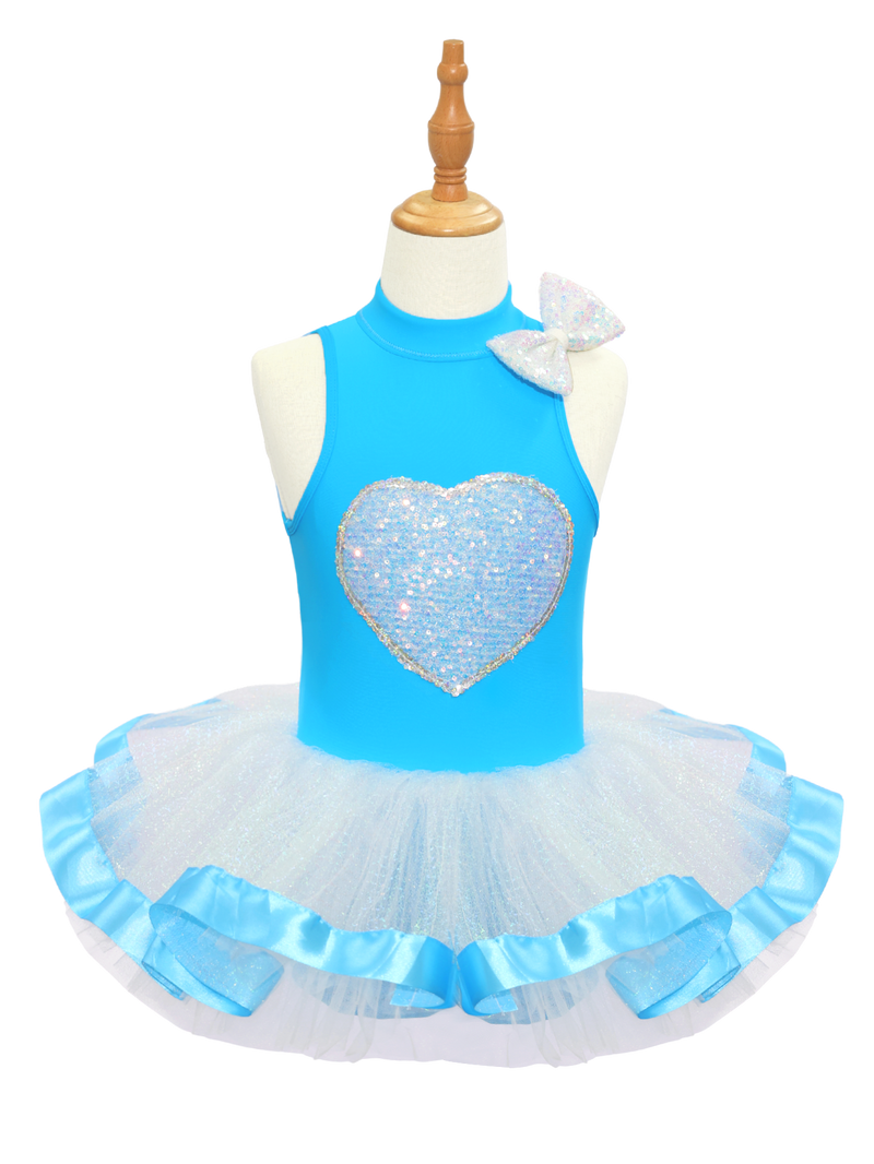 Kids Jazz Dance Leotard - Tutu Romper with Sequin Heart & Bow-JSP003