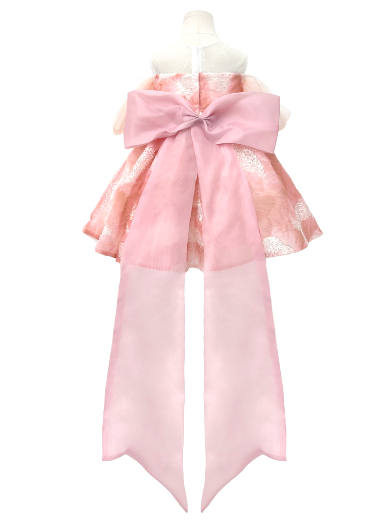 Pink Off-Shoulder Bow Flower Girl Dress-J283