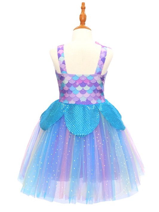 Girls Mermaid Scale Tutu Dress, Sparkly Ocean Theme Dress-ALP0114