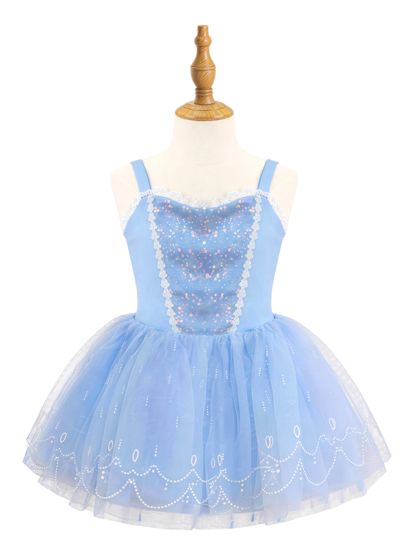 Girls Pink Princess Dress, Sparkle Lace Trim Tutu, Sleeveless Costume-ALP0106