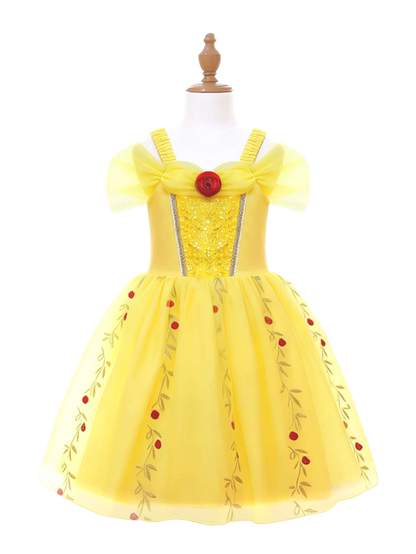 Girls Yellow Rose Princess Dress, Kids Fairytale Ball Gown Costume-ALP0110