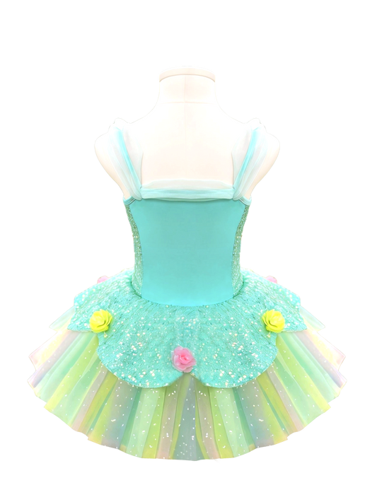 Girls Green Floral Ballet Leotard Princess Tutu-ALP0119