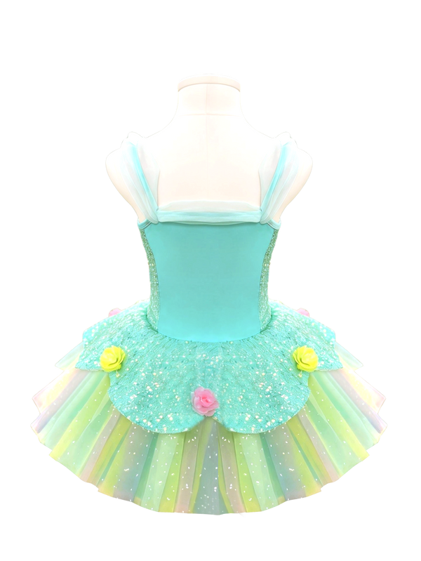 Girls Green Floral Ballet Leotard Princess Tutu-ALP0119