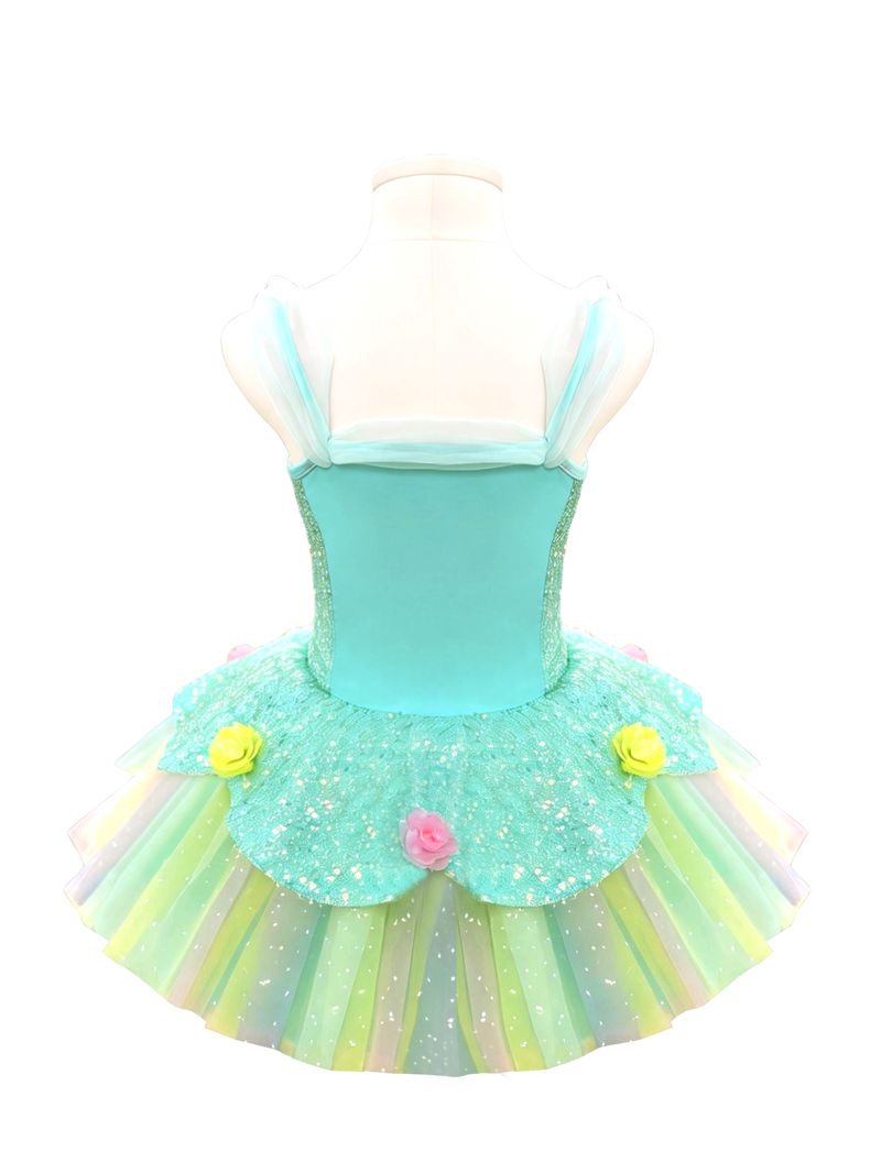 Girls Green Floral Ballet Leotard Princess Tutu-ALP0119