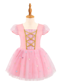 Pink Girls Princess Dress, Puff Sleeve Sparkle Tutu Costume with Heart Skirt-ALP0104