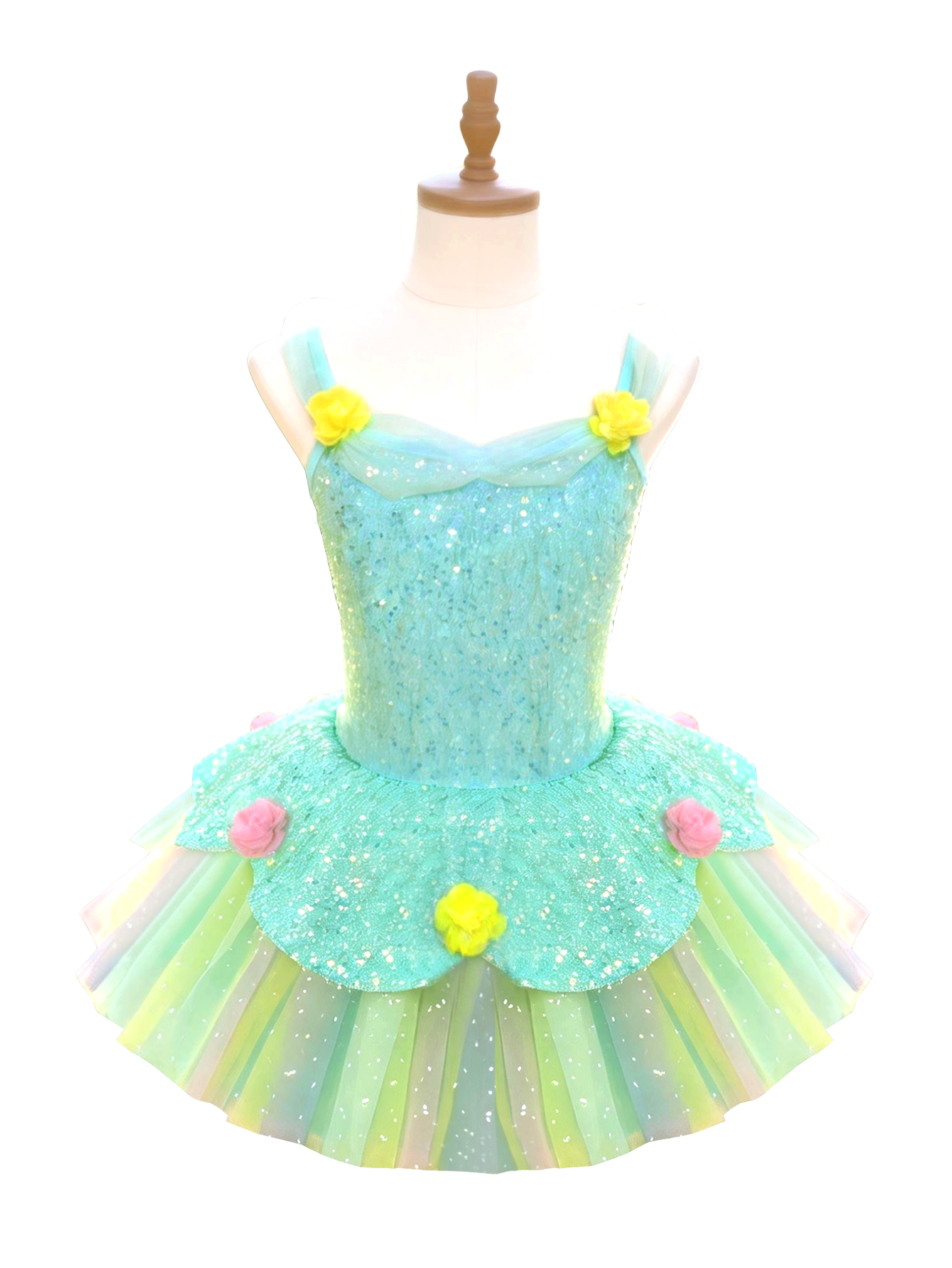 Girls Green Floral Ballet Leotard Princess Tutu-ALP0119