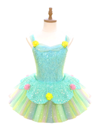 Girls Green Floral Ballet Leotard Princess Tutu-ALP0119