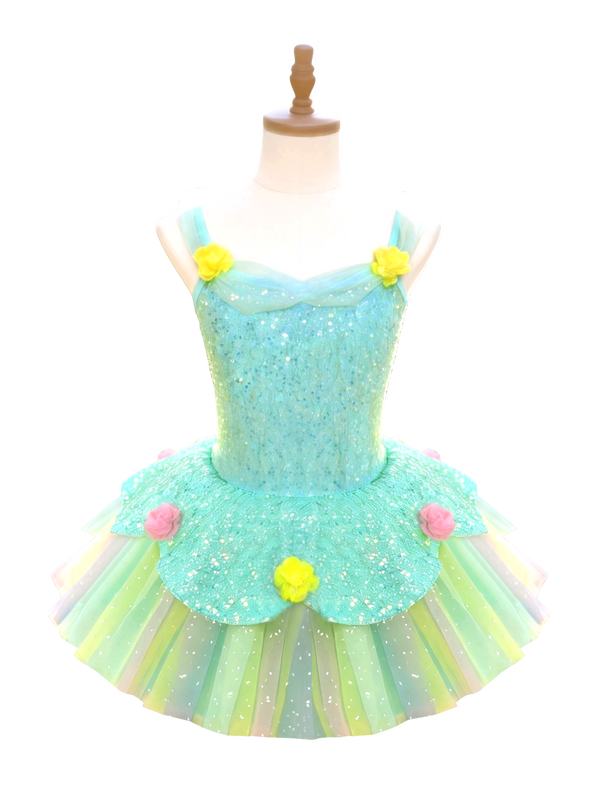 Girls Green Floral Ballet Leotard Princess Tutu-ALP0119