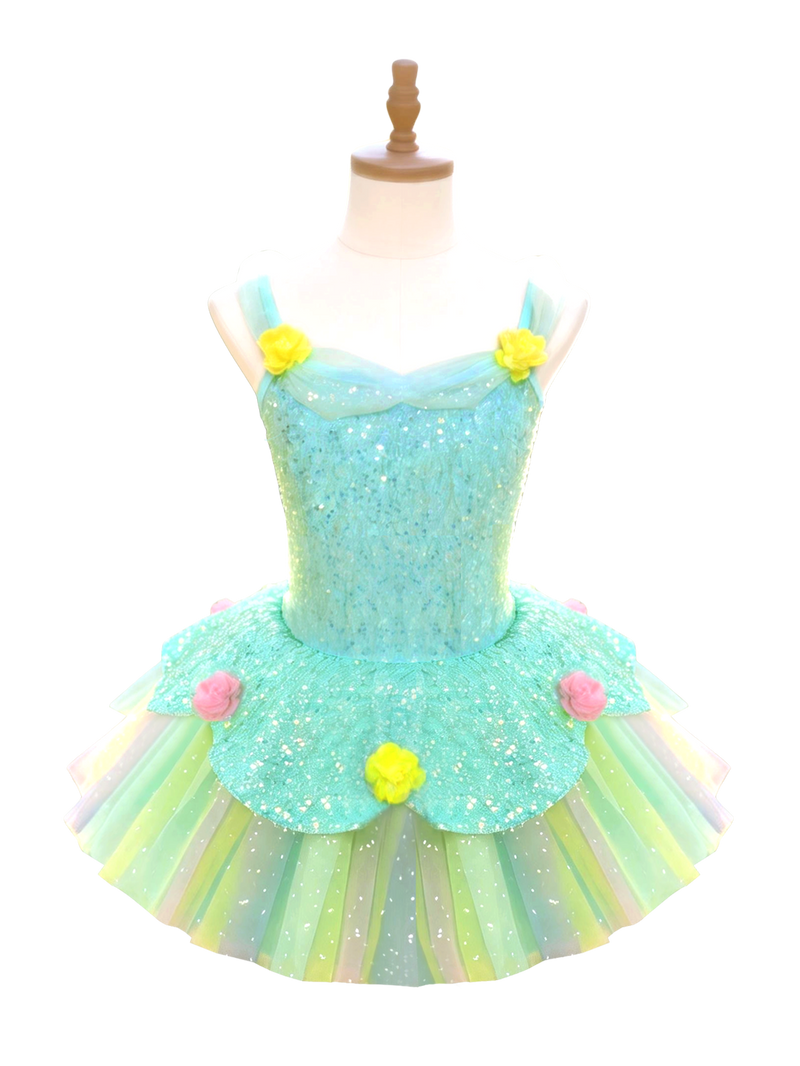 Girls Green Floral Ballet Leotard Princess Tutu-ALP0119